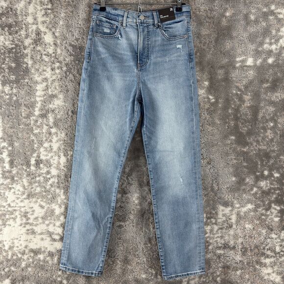 NEW H&M Womens Size 2R Slim Super High Rise Distressed Denim Jean Blue Pants Zip - Picture 1 of 12